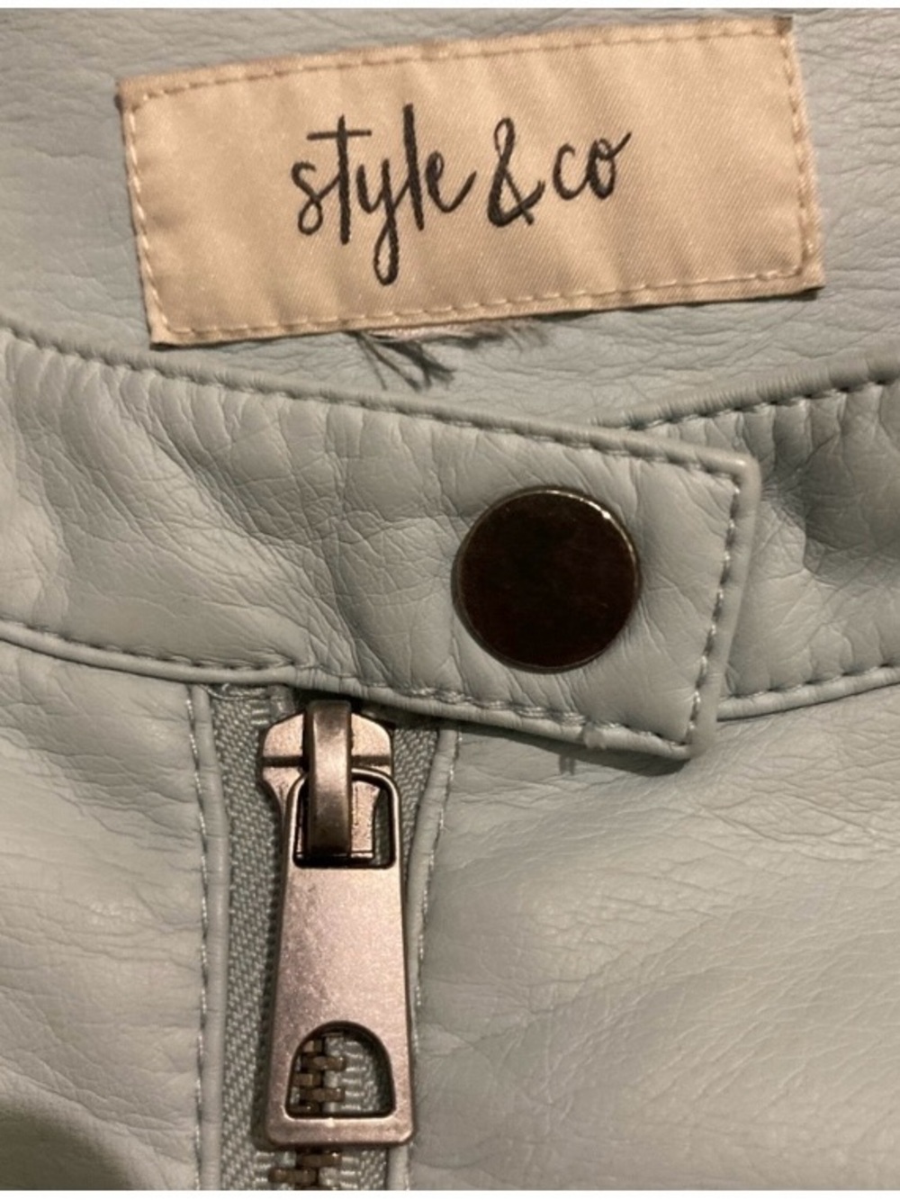 Style & Co. Pale Blue Faux Leather Moto Jacket Women’s Size L - Picture 8 of 10